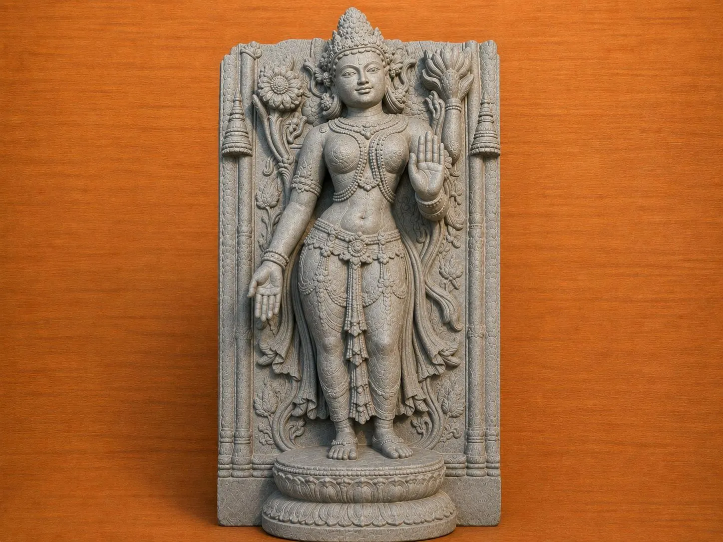 Carved stone relief of a standing female figure from the university heritage collection